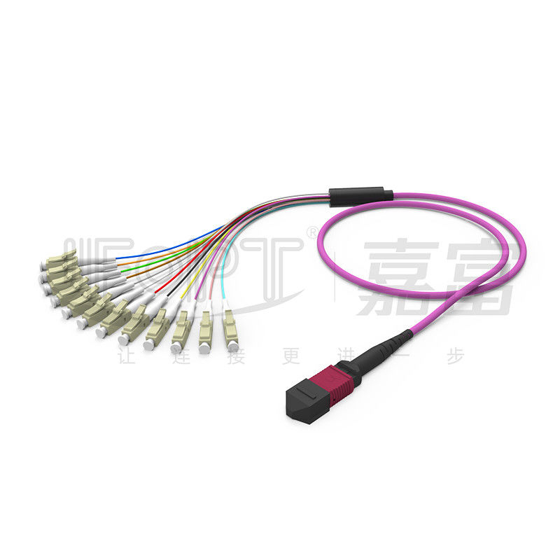 12 Cores MPO To LC Breakout Multimode Patch Cord OM1 OM2 OM3 OM4 OM5 0.9mm Branch