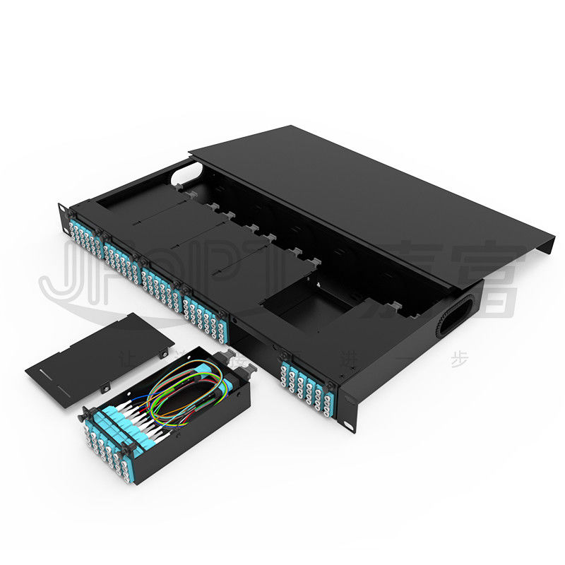 Rack Mount Fiber Patch Panel 6pcs MPO Cassettes With 1pc 24 Cores Or 2pcs 12 Cores MPO-LC Cable