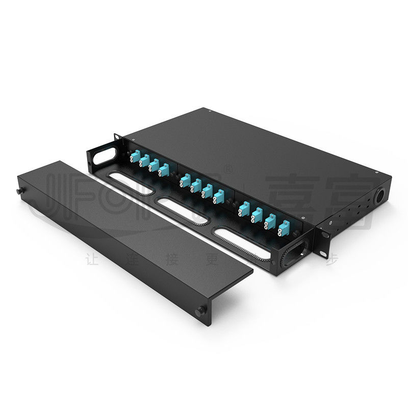 24 Core Fixed Fiber Distribution Box Removable Adapter Panel LC Duplex Aqua OM3 Pigtail
