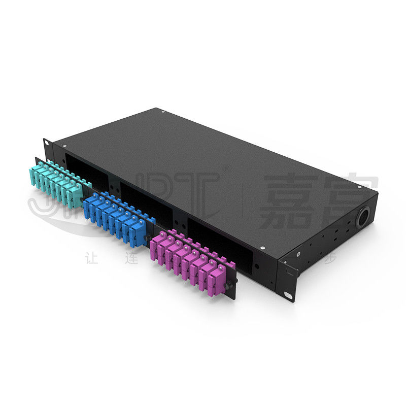 24 Core Fixed Fiber Distribution Box Removable Adapter Panel LC Duplex Aqua OM3 Pigtail
