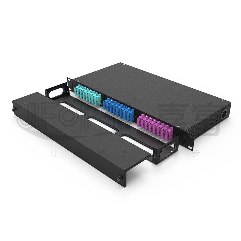 24 Core Fixed Fiber Distribution Box Removable Adapter Panel LC Duplex Aqua OM3 Pigtail