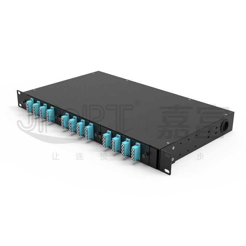 1U 19'' Rotating Rack Mount Fiber Patch Panel With 48 LC QX Adapters And OM3 1m Pigtail