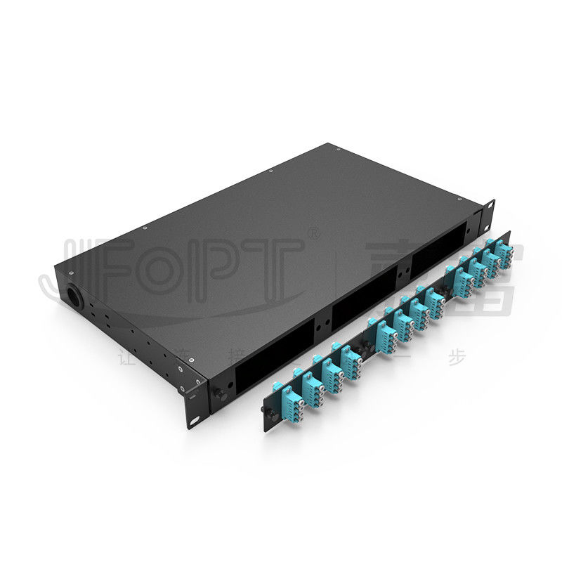 1U 19'' Rotating Rack Mount Fiber Patch Panel With 48 LC QX Adapters And OM3 1m Pigtail