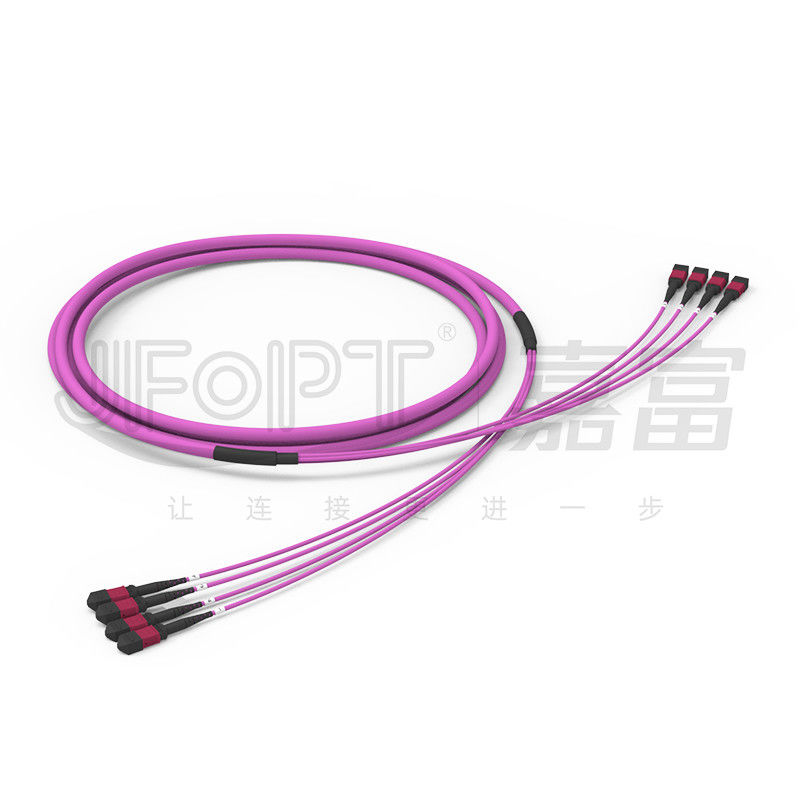 48 Cores 4 Unit Backbone Jumper OM4 MPO Trunk Cable 0.5m Branch With Pulling Eye