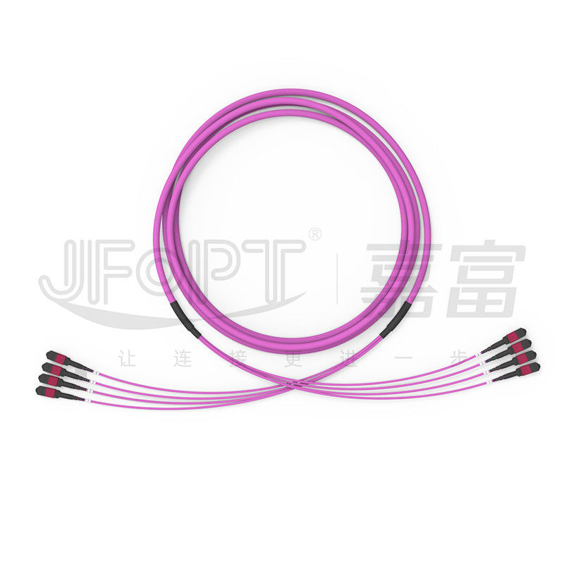 48 Cores 4 Unit Backbone Jumper OM4 MPO Trunk Cable 0.5m Branch With Pulling Eye