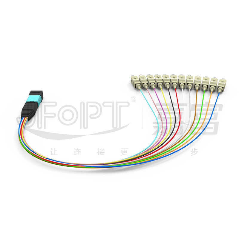 0.3m Multimode OM3 MPO Breakout Cable MPO / PC - SC / APC Low Loss 0.9mm Branch Patch Cord