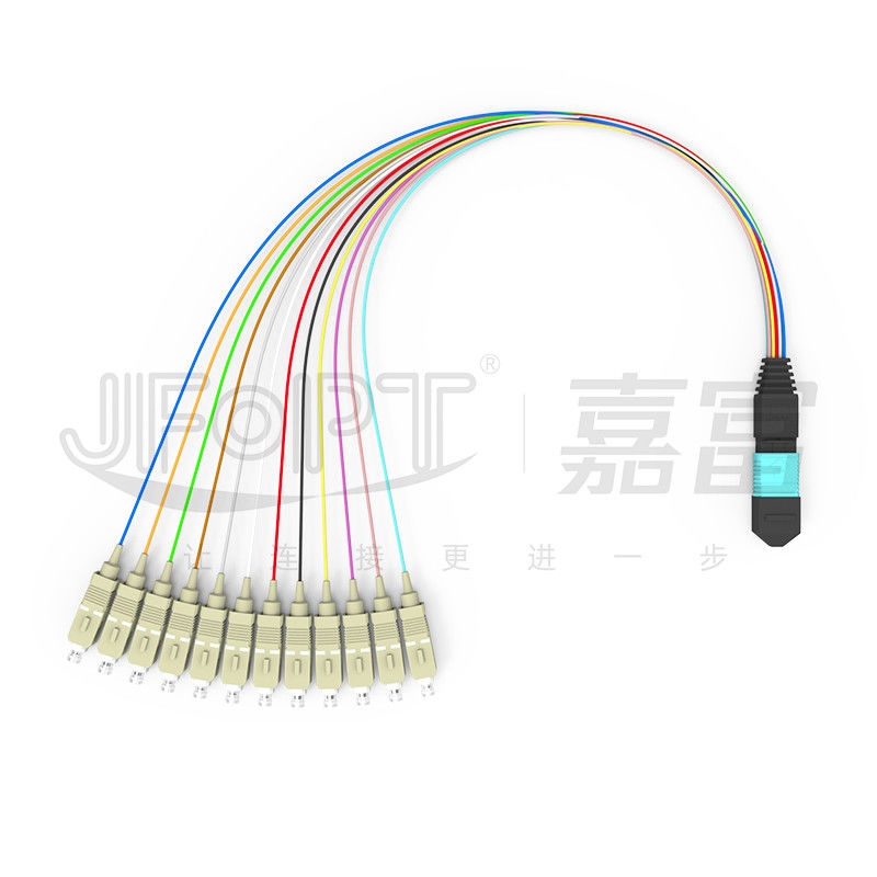 0.3m Multimode OM3 MPO Breakout Cable MPO / PC - SC / APC Low Loss 0.9mm Branch Patch Cord