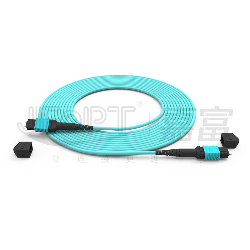 12 Cores Speed MPO Patch Cord Aqua Color for Data Center Connection 10G Multi-mode OM3 Fiber Optic Patch Cord
