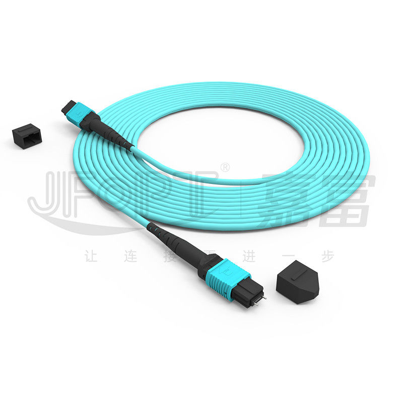 12 Cores Speed MPO Patch Cord Aqua Color for Data Center Connection 10G Multi-mode OM3 Fiber Optic Patch Cord