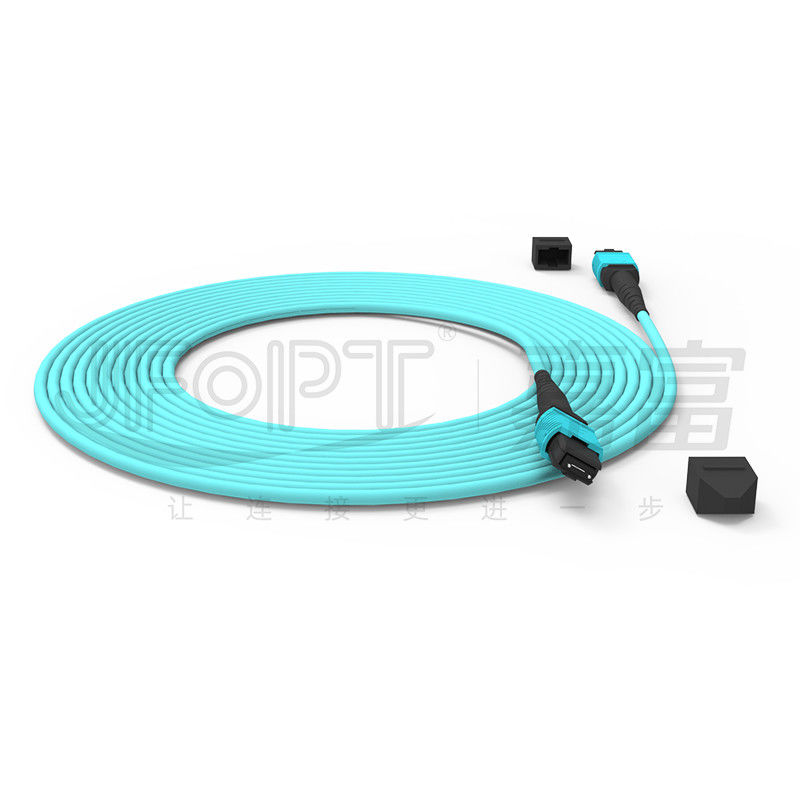 12 Cores Speed MPO Patch Cord Aqua Color for Data Center Connection 10G Multi-mode OM3 Fiber Optic Patch Cord