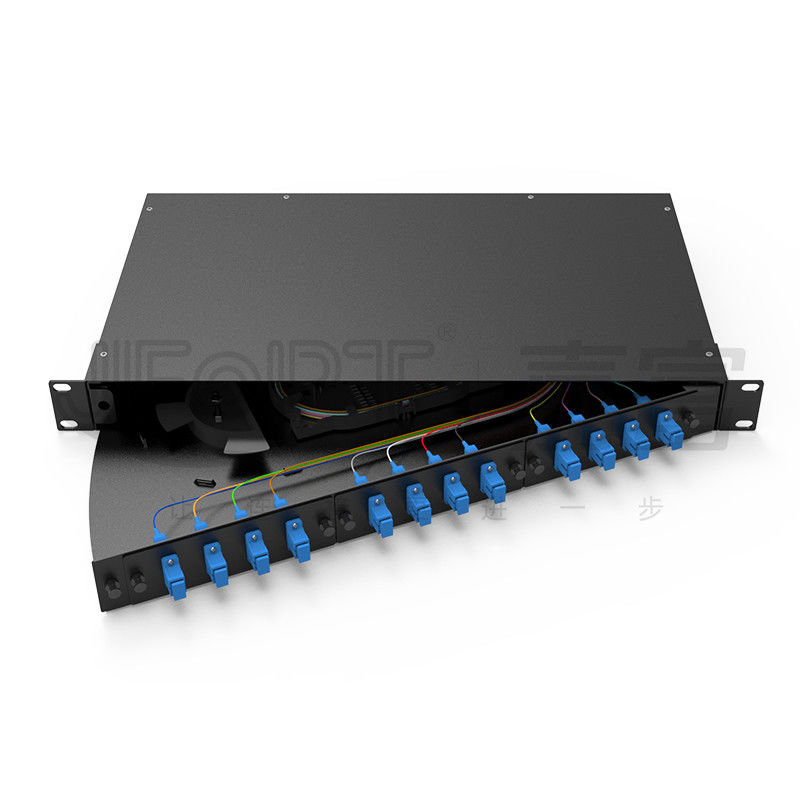 FTTZ FTTB 1U Rotating Design Fusion Splice Tray 12/24/48/96 Cores Fiber Patch Panel Cold Rolled Steel Rack Mount Cabinet