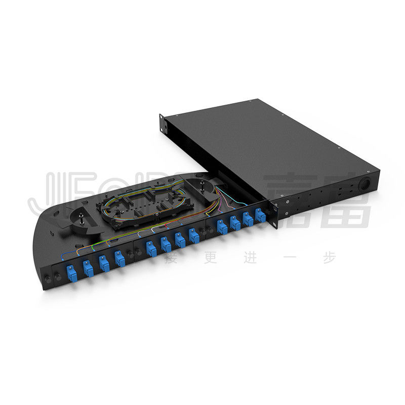 FTTZ FTTB 1U Rotating Design Fusion Splice Tray 12/24/48/96 Cores Fiber Patch Panel Cold Rolled Steel Rack Mount Cabinet